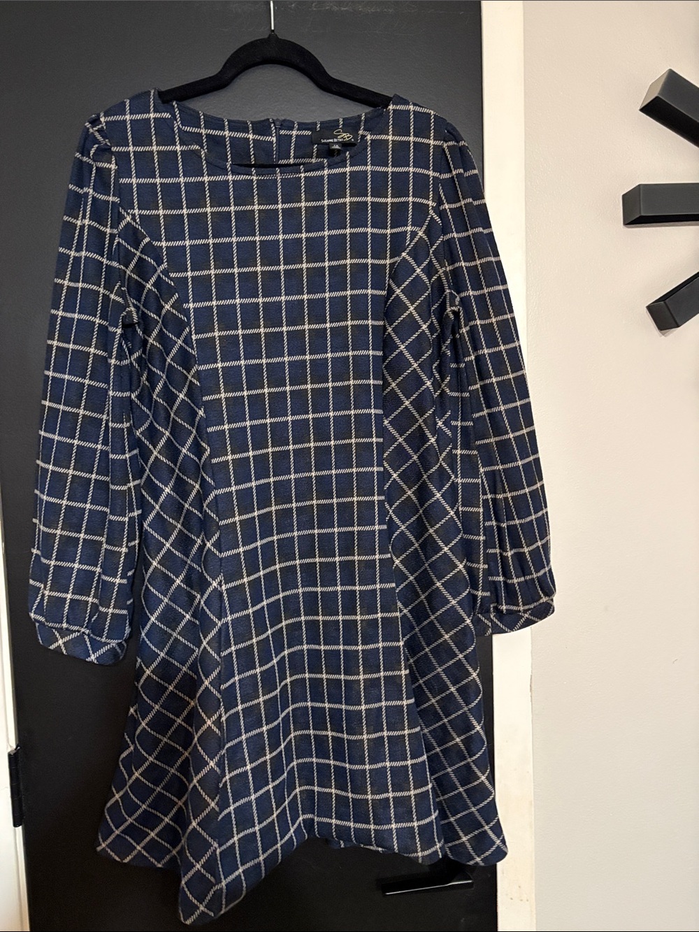 Name Your Price, Plaid Navy Long-Sleeve A-Line Dress, size 1x